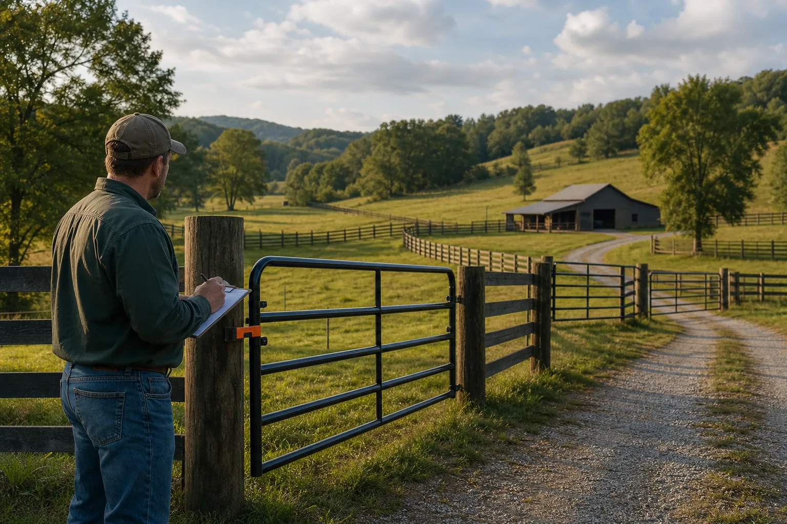 Farm fencing contractor planning livestock fencing on a working homestead.