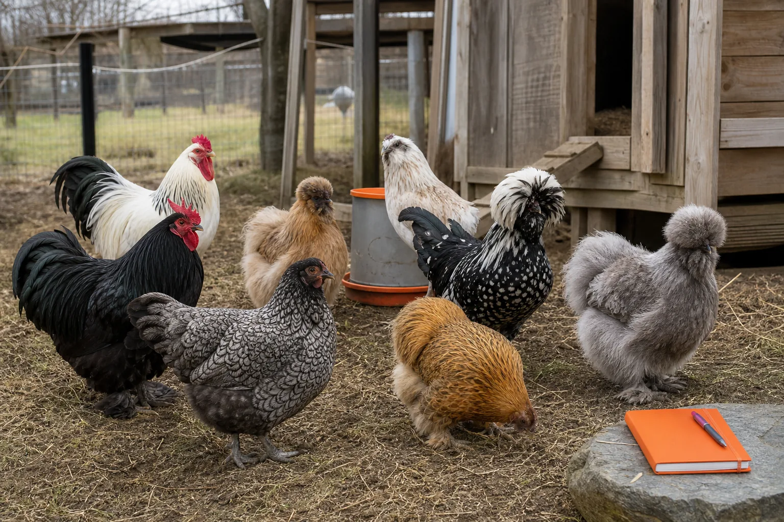 Rare breed poultry comparison in a working homestead flock.