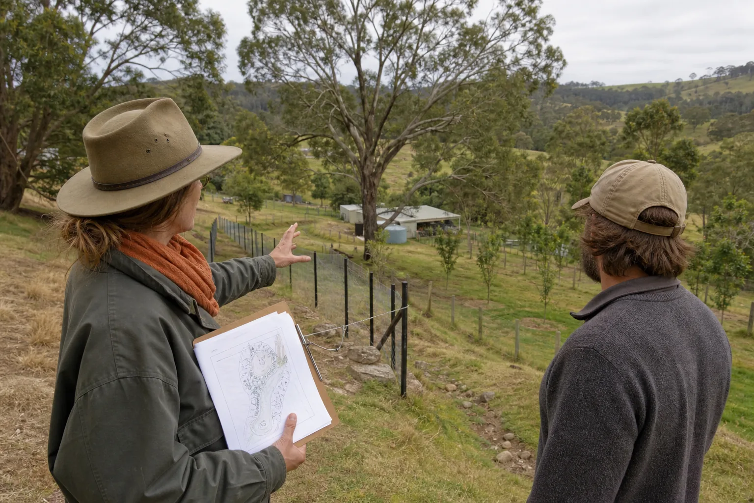 Permaculture designer assessing a homestead site for regional fit.