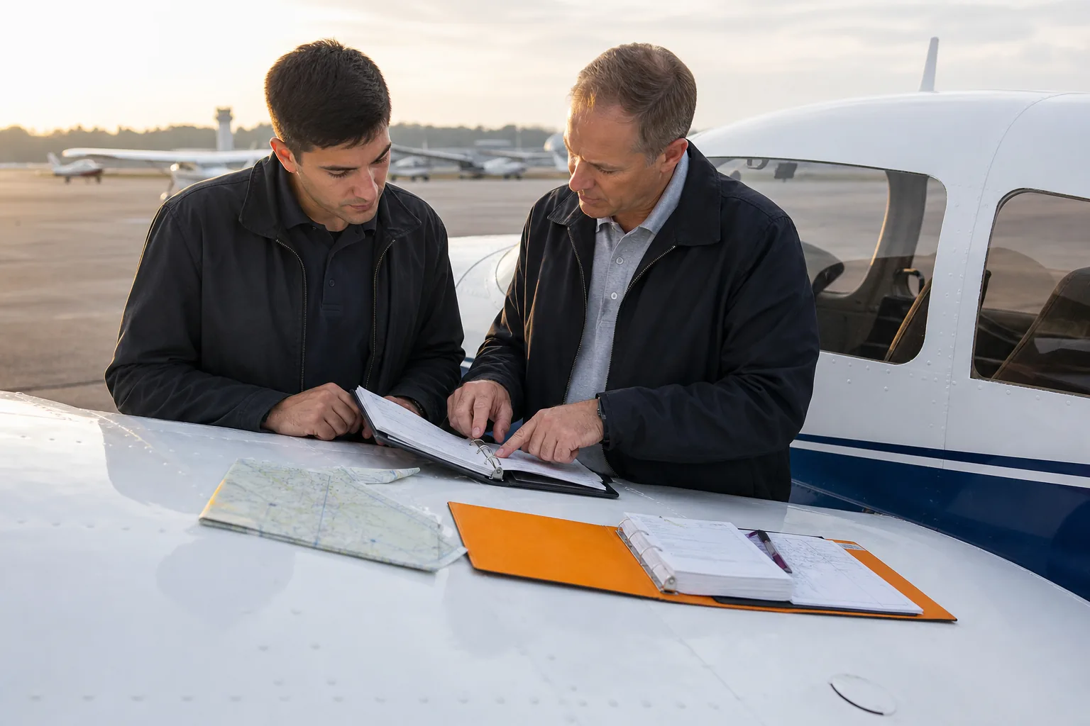 Student pilot preparing for a checkride with a designated pilot examiner