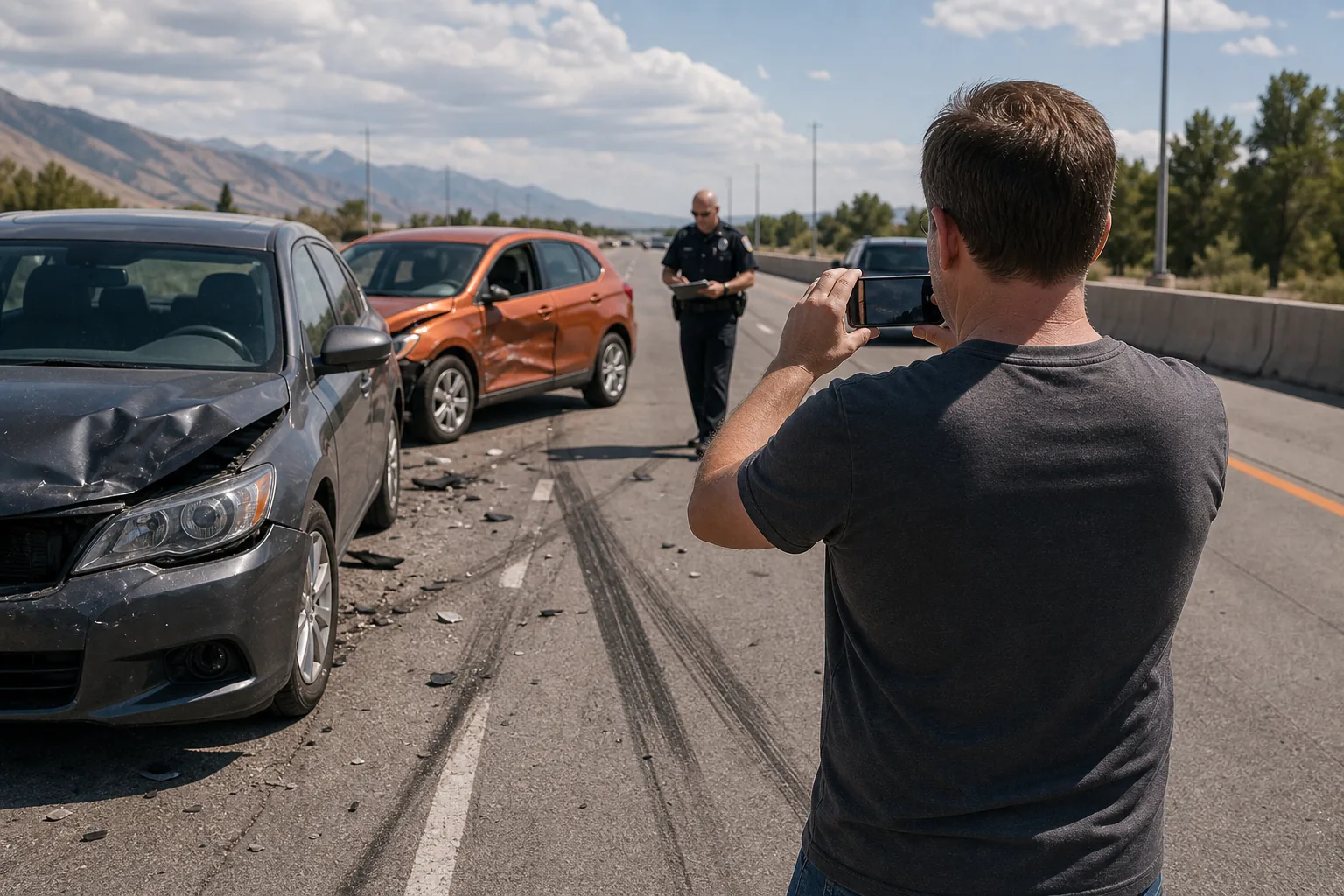 Utah car accident scene documentation with crash photos and police report evidence