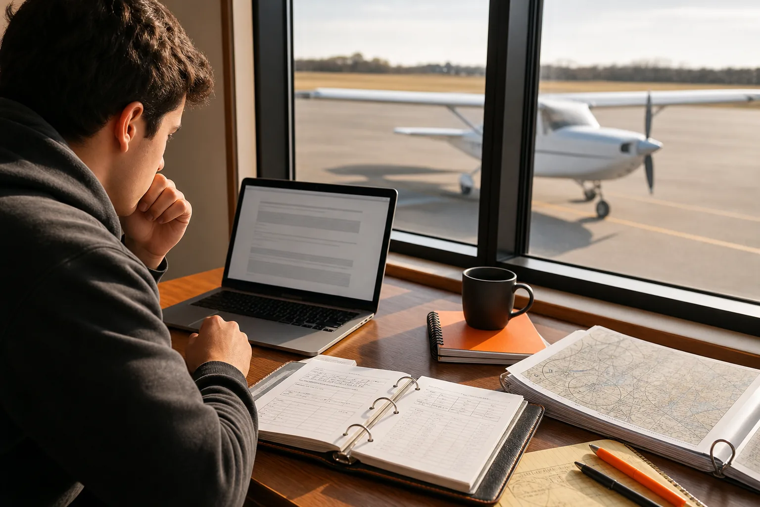 Aspiring pilot researching aviation scholarships and flight training funding
