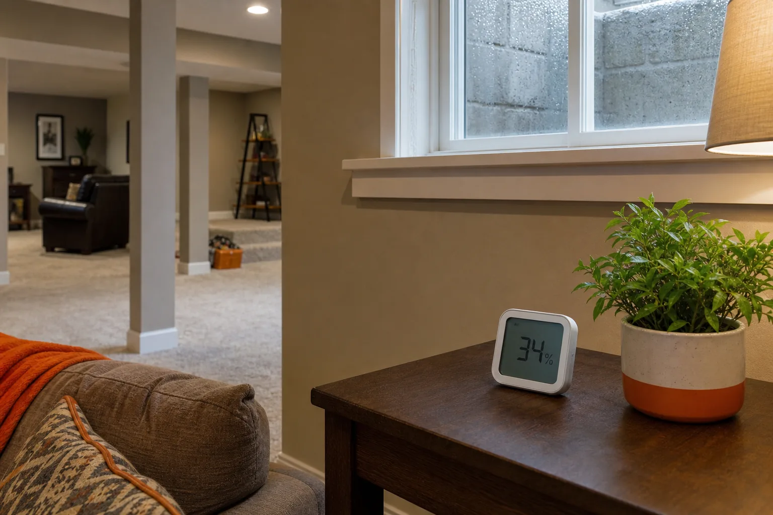 Humidity reading display in a finished basement