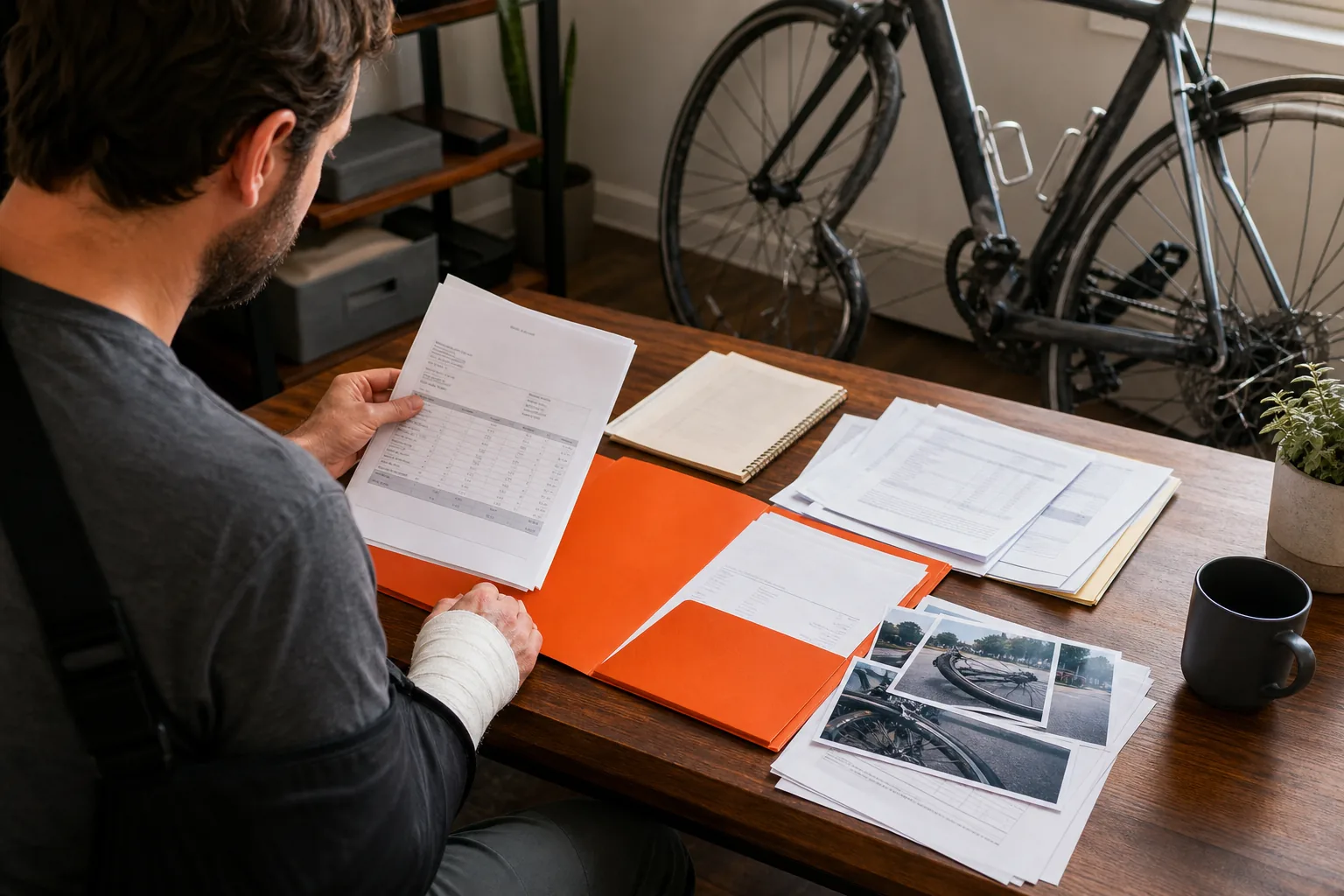 Bicycle accident injury claim demand package with medical bills and bike damage records