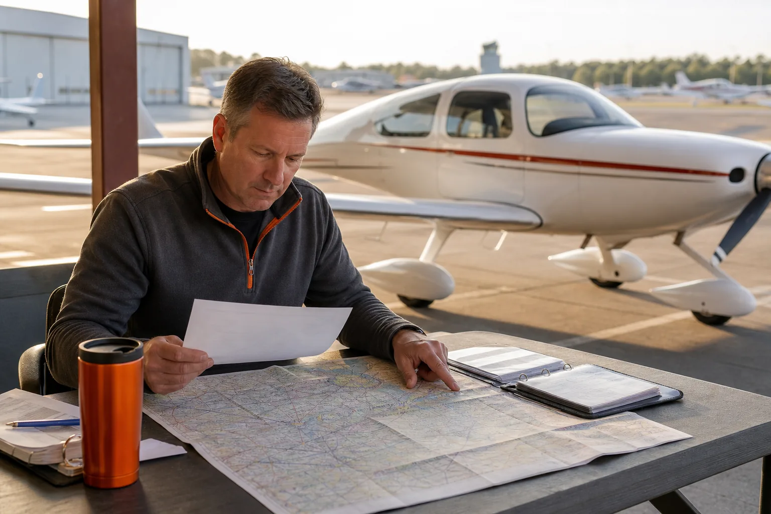 Adult student pilot planning a flight training timeline.