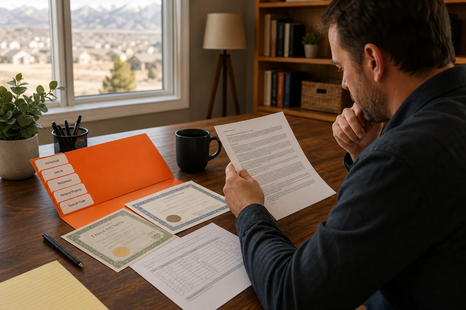 Utah bankruptcy exemptions and asset protection documents on a desk