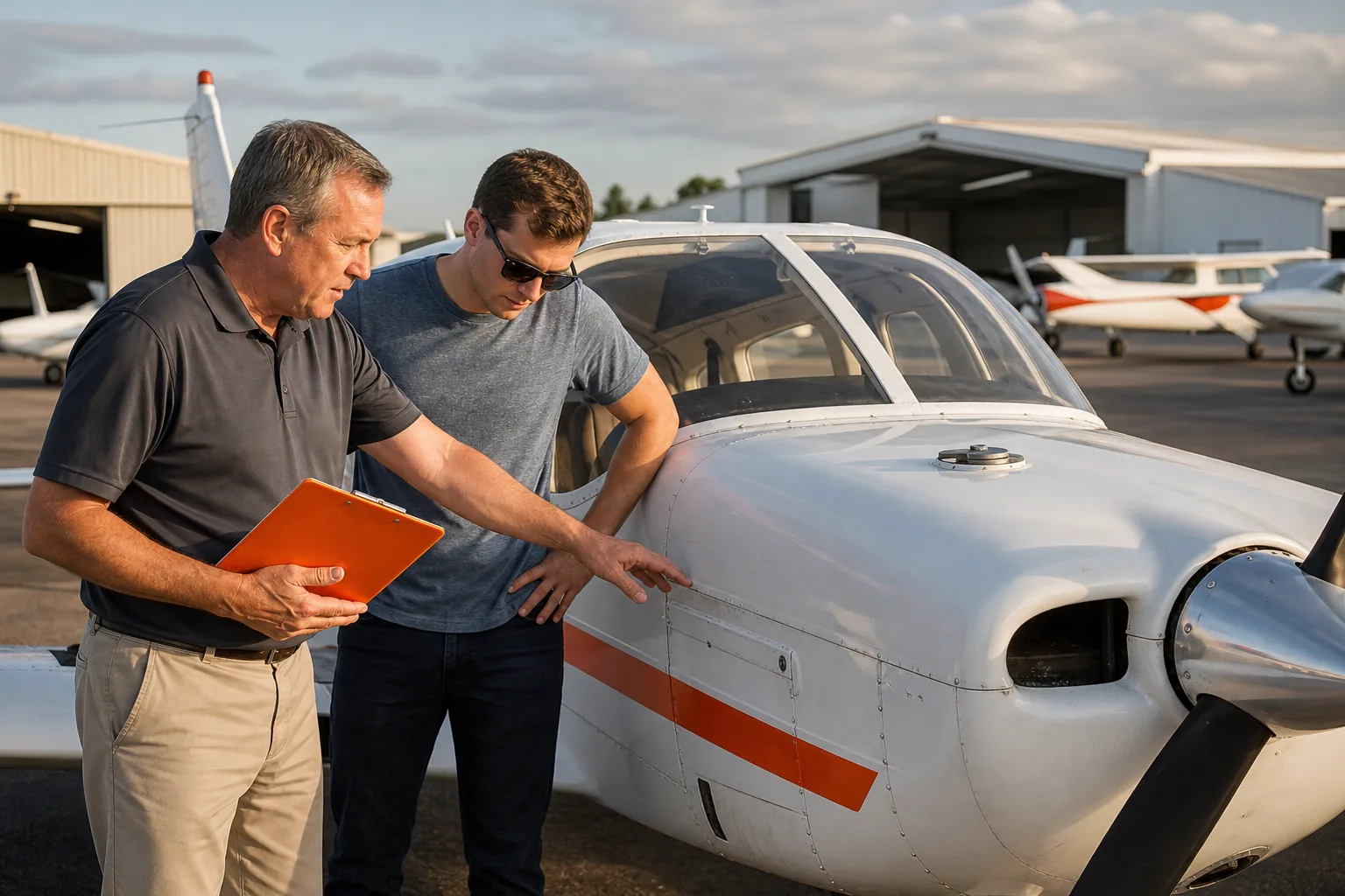 Pilot checking Piper Archer engine fuel useful load and baggage capacity