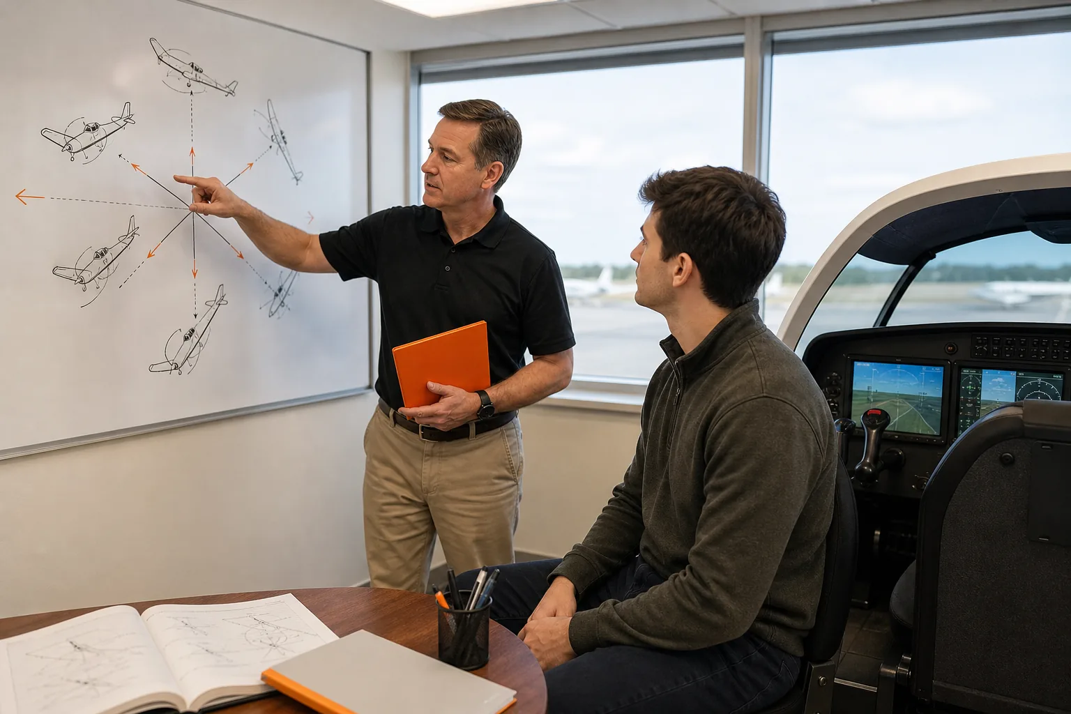 Pilot preparing for upset recovery training during an instructor briefing