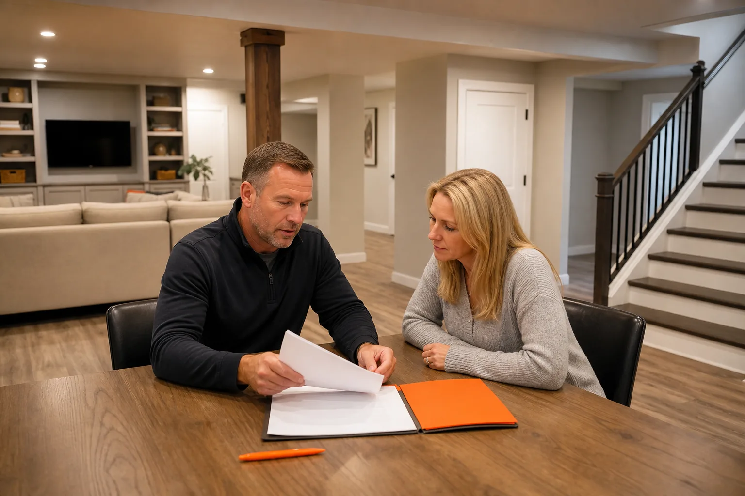 Utah basement finishing warranty review with homeowner and contractor