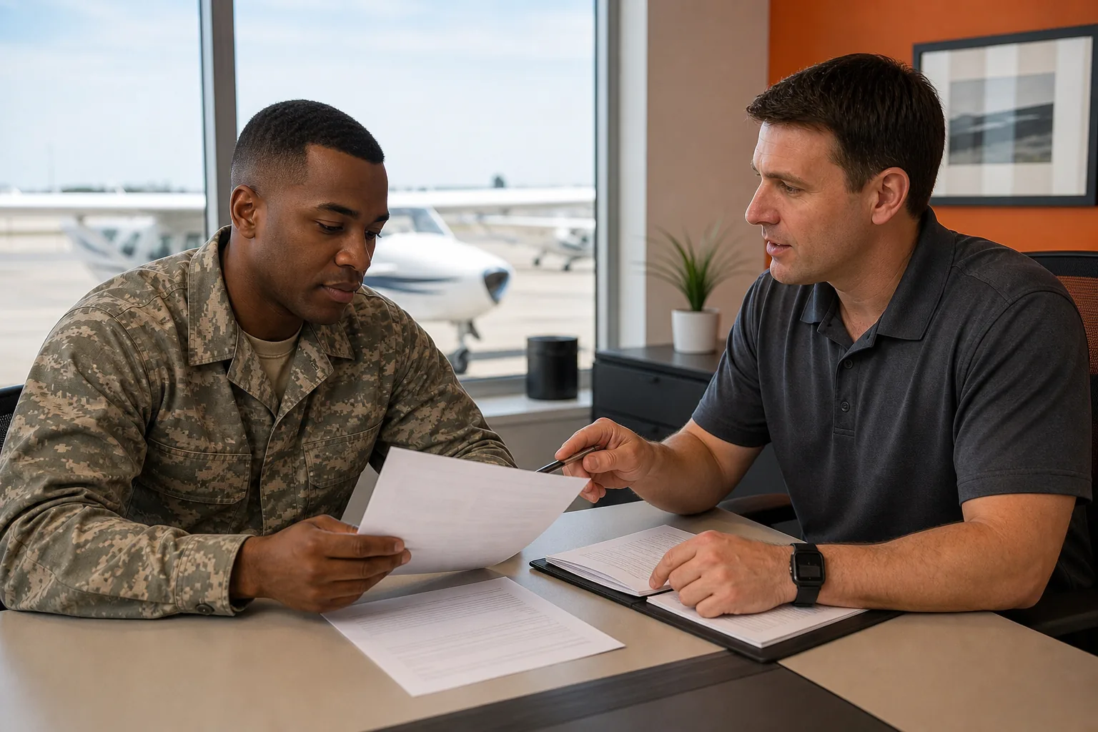 Veteran reviewing VA benefits for flight training