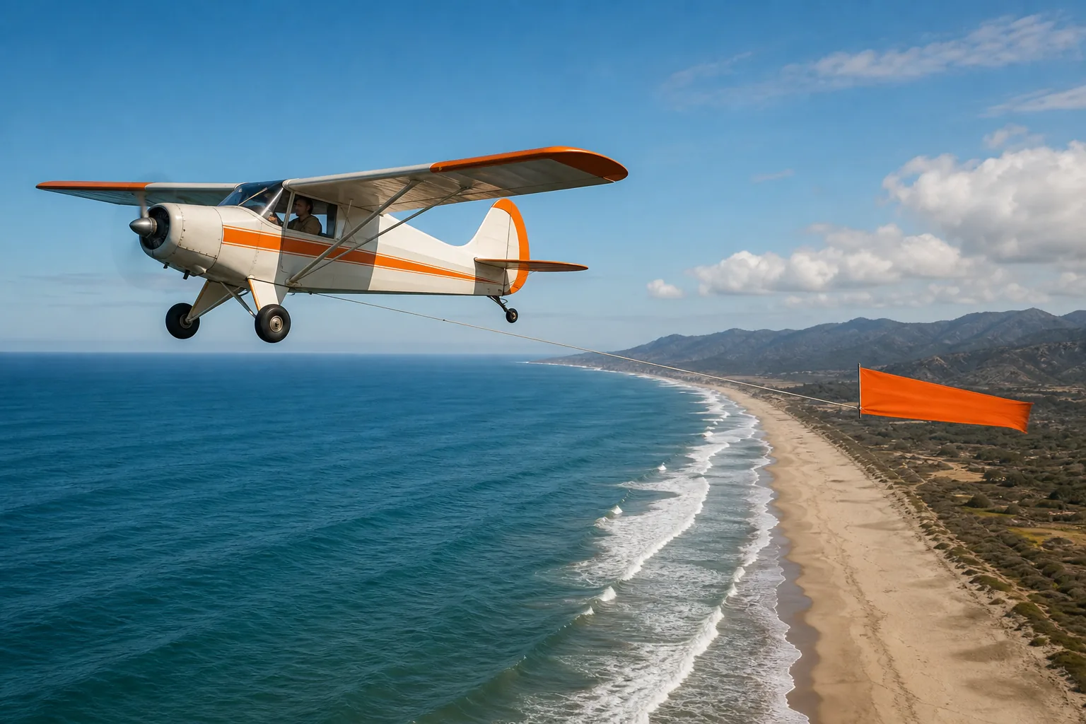 Banner towing pilot training in a tailwheel aircraft.