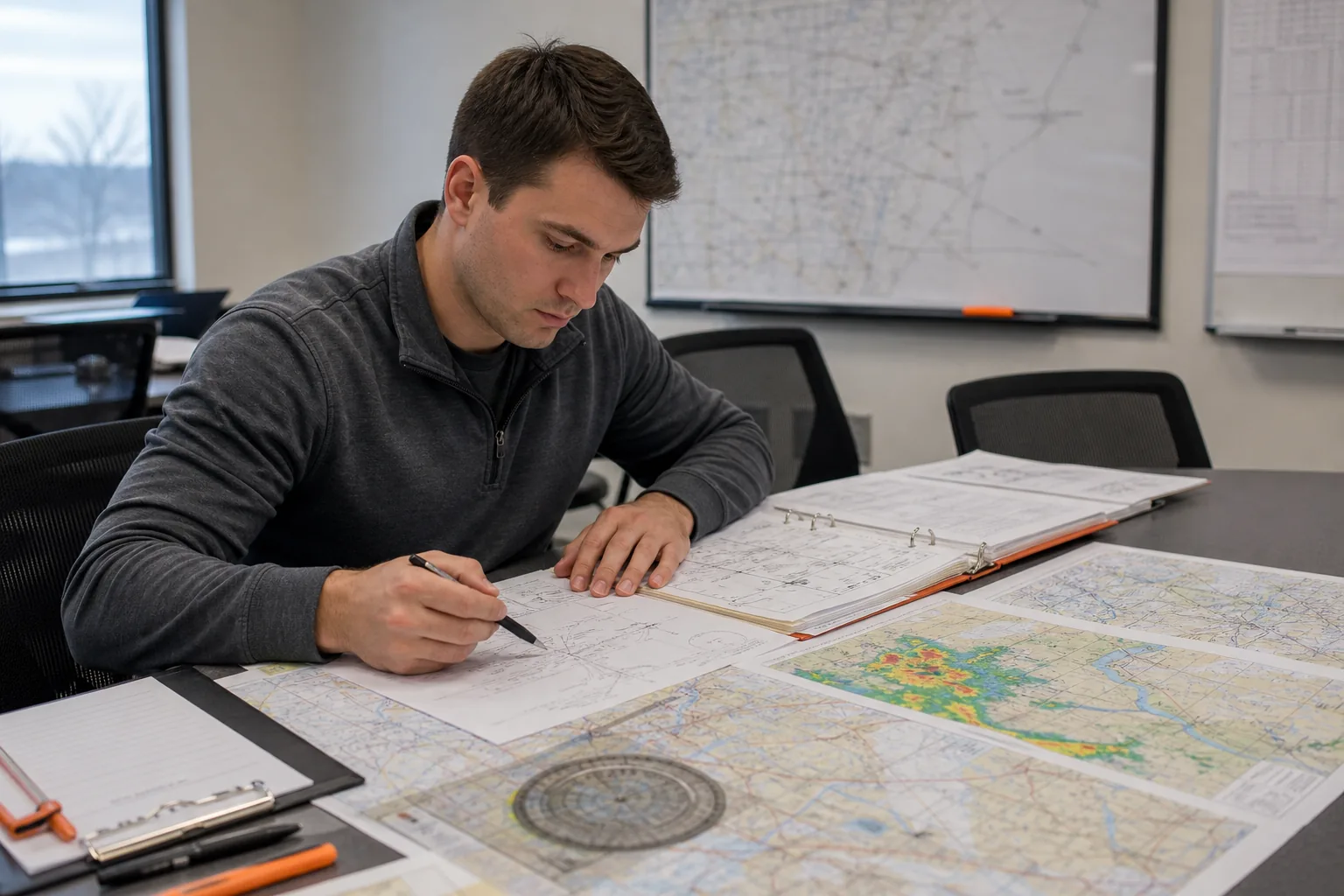 Instrument rating ground school with IFR charts and weather study