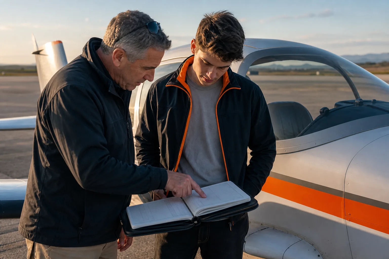 Flight instructor helping a pilot build hours toward an airline career