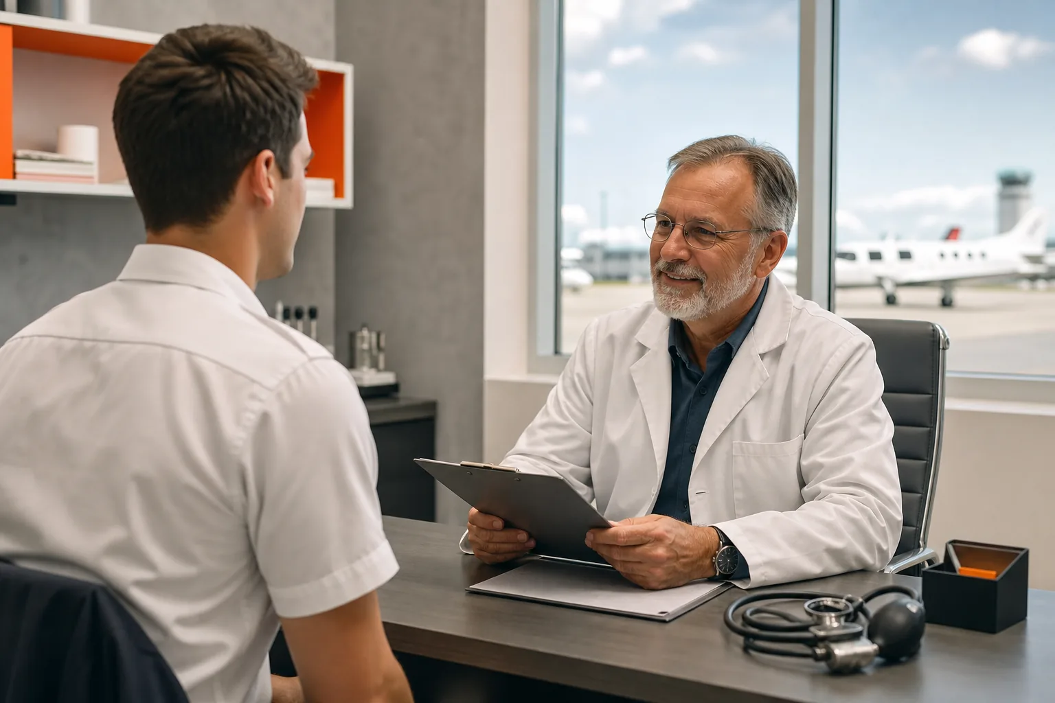 Aspiring pilot completing an FAA medical exam before flight training