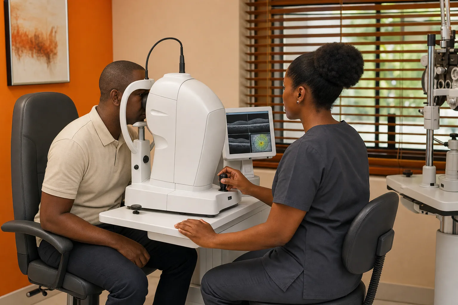 Glaucoma testing with OCT scan and ophthalmology diagnostic equipment