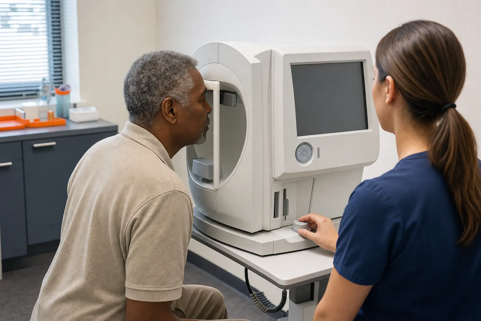 Visual field test during a glaucoma eye examination