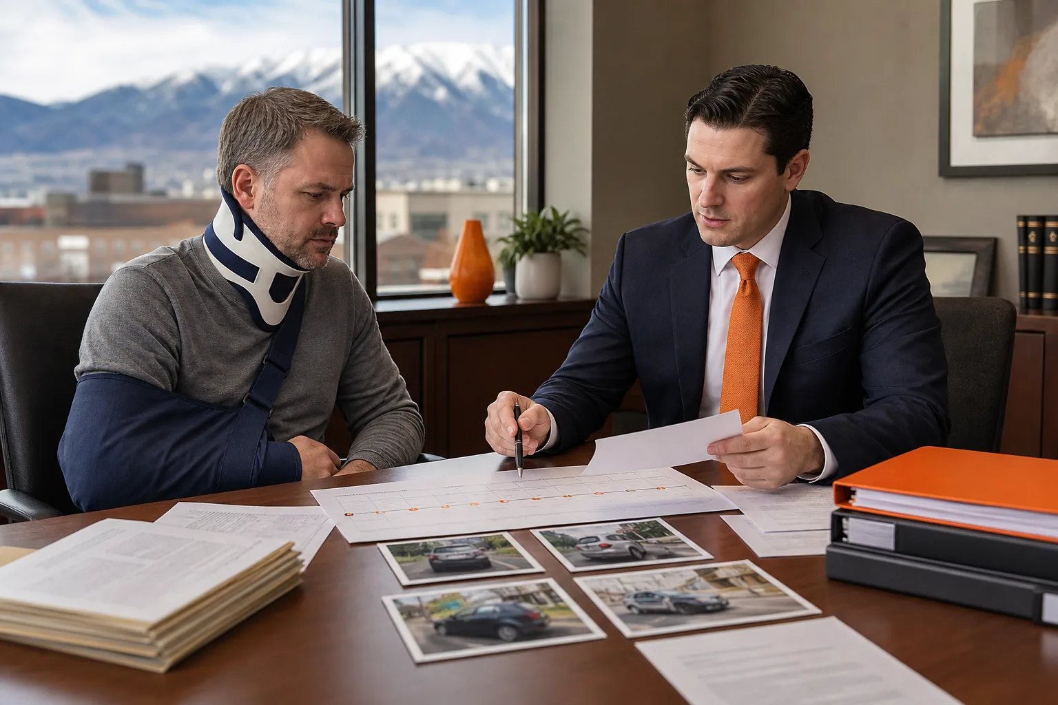 Utah personal injury deposition preparation with accident records and medical documents.