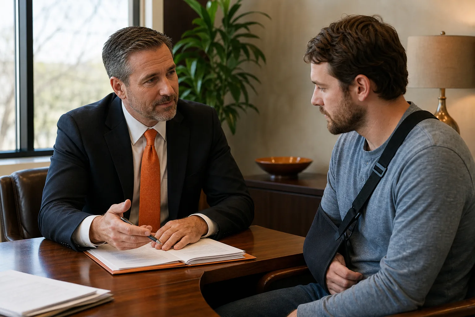Attorney helping an injured client prepare for difficult Utah deposition questions.