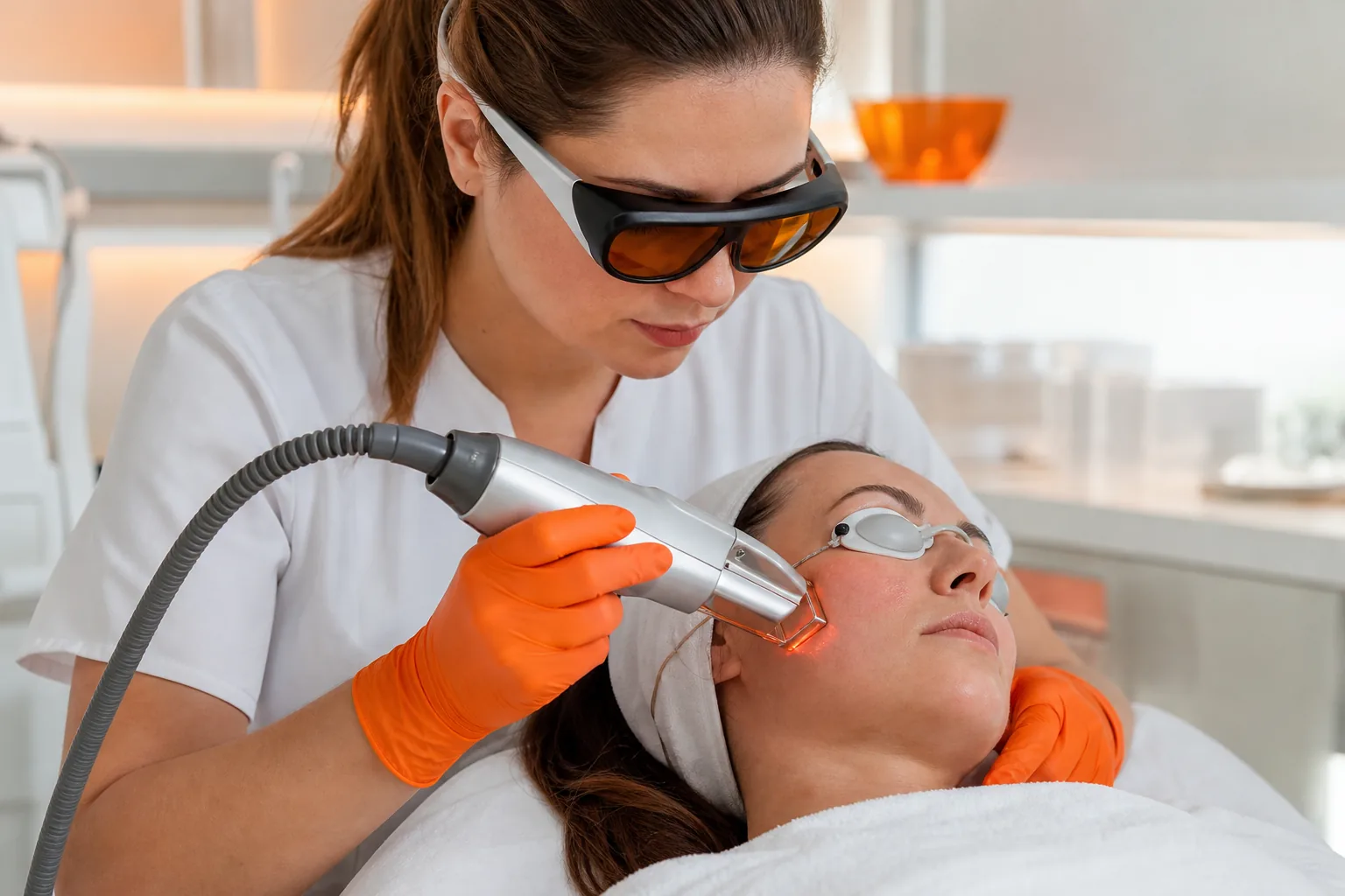 Erbium laser resurfacing treatment on facial skin