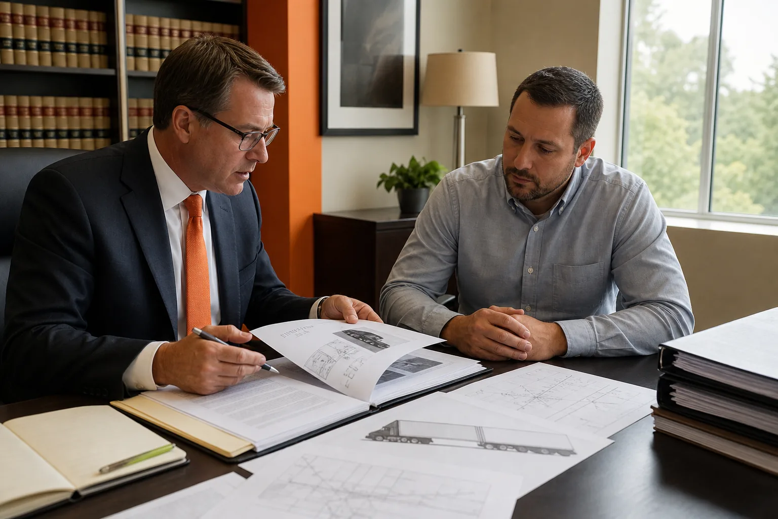 Attorney reviewing commercial vehicle accident liability and insurance coverage