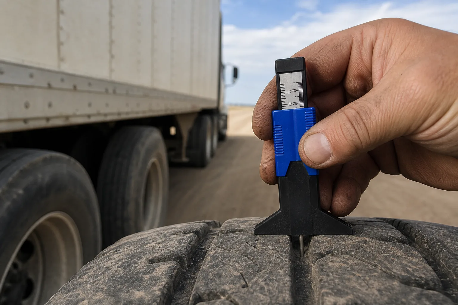Semi truck tread wear inspection