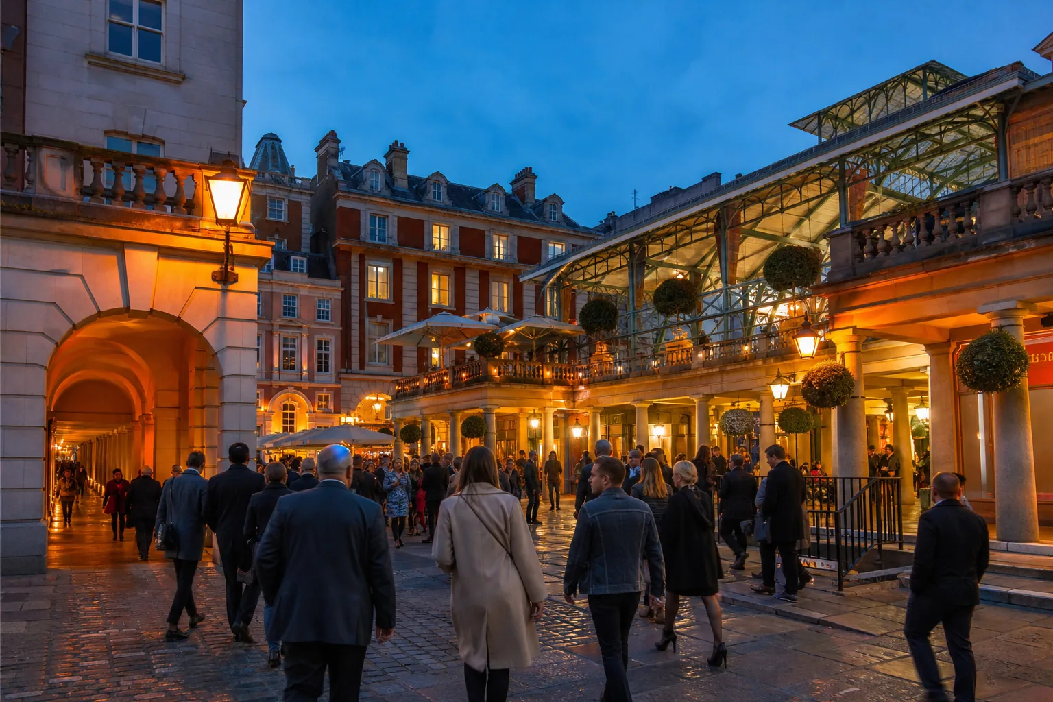 Covent Garden London theater district at night