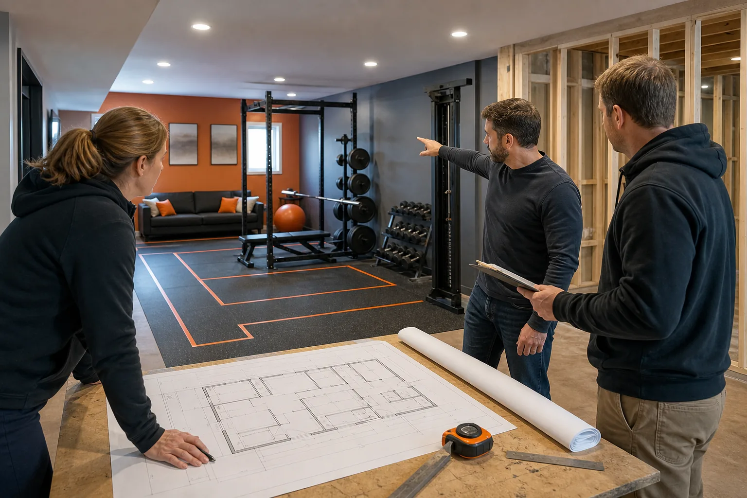 Utah finished basement home gym layout planning