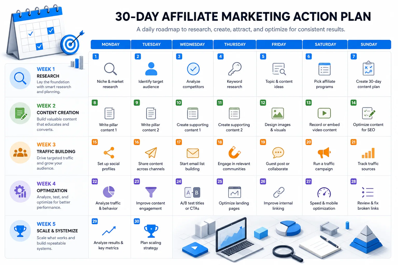 "30‑day affiliate marketing action plan calendar"