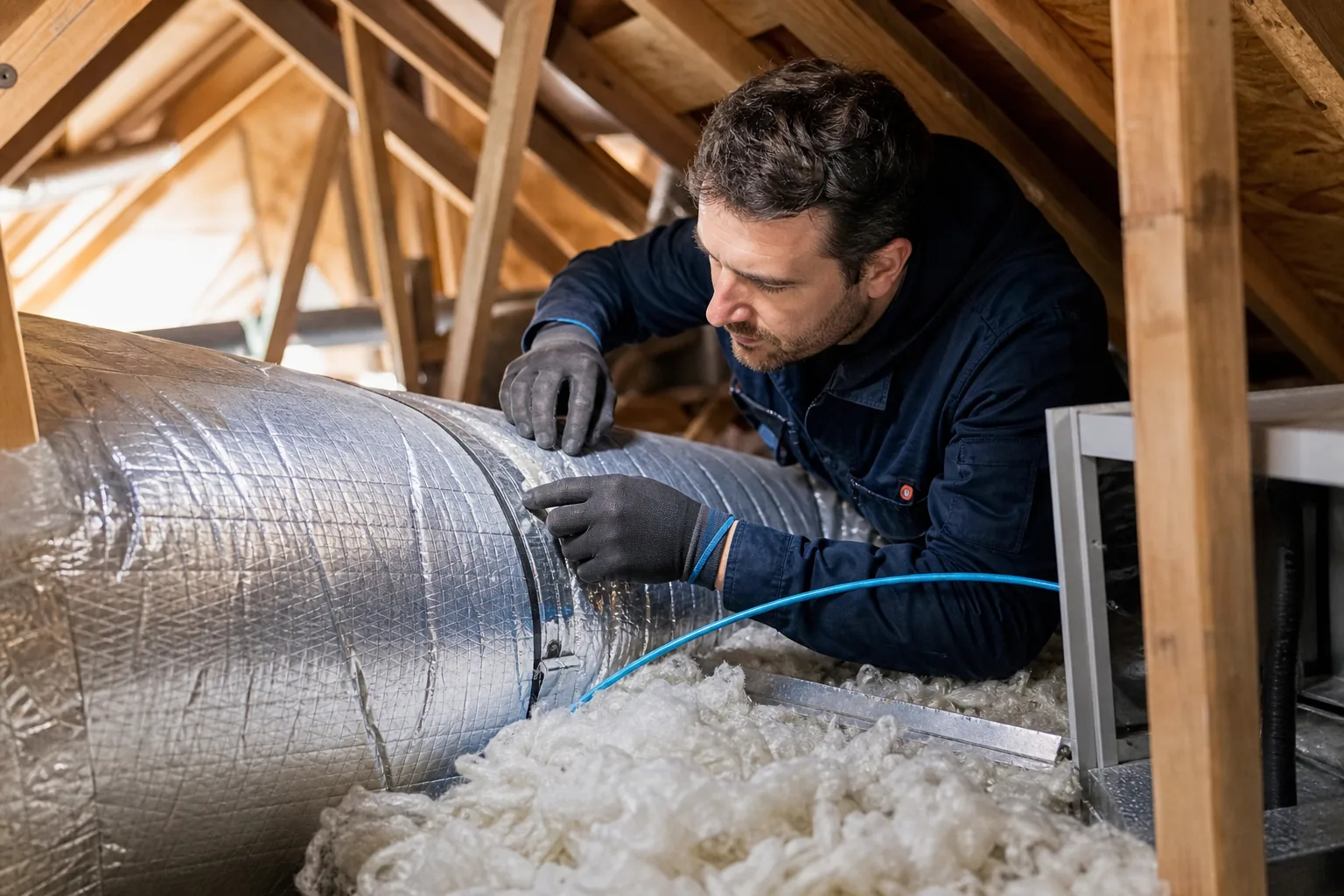 HVAC duct inspection and sealing in a Northern California home.