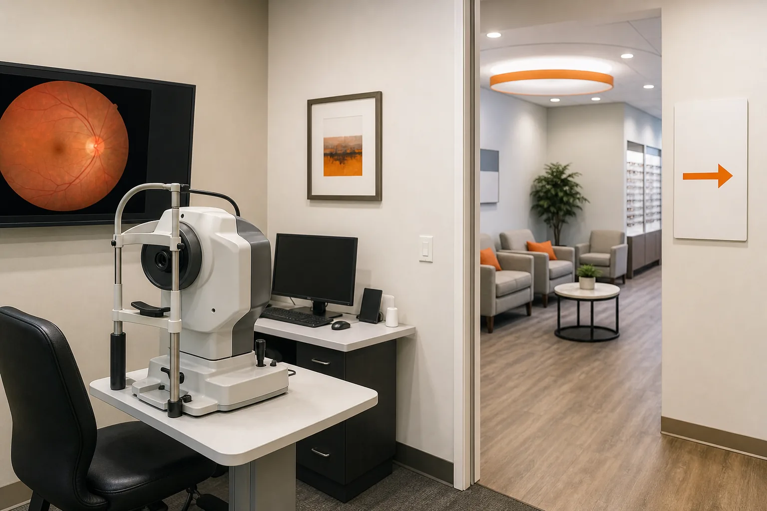 Optometrist near me clinic interior with equipment