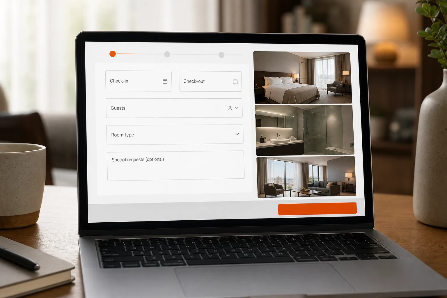 Hospitality website design booking page layout
