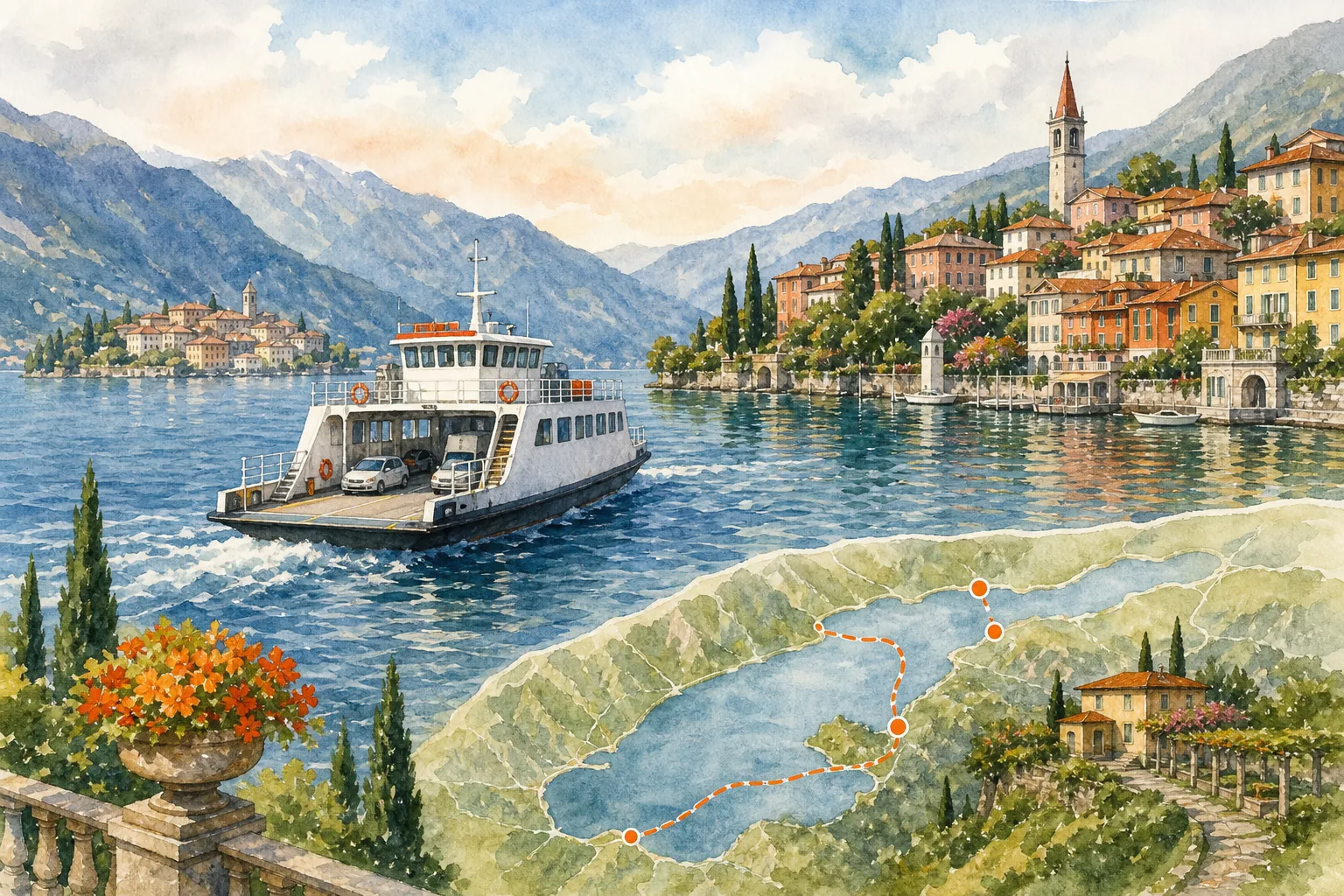 Itinerary map for a villa stay above Lake Como