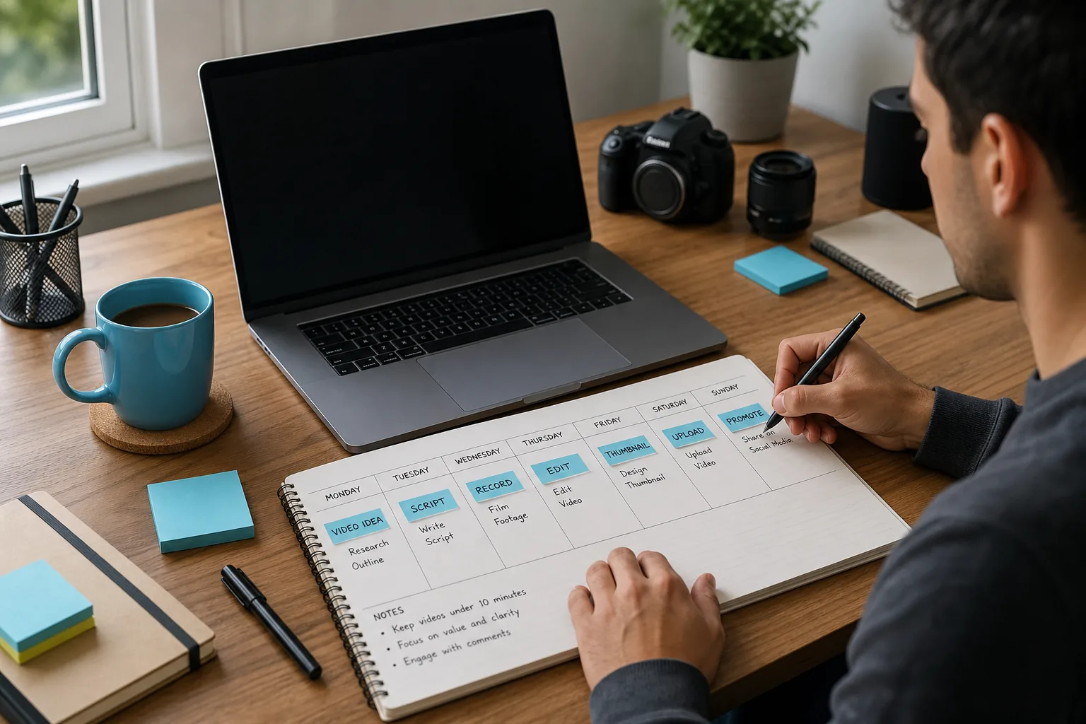 Planning weekly YouTube video schedule for consistent publishing