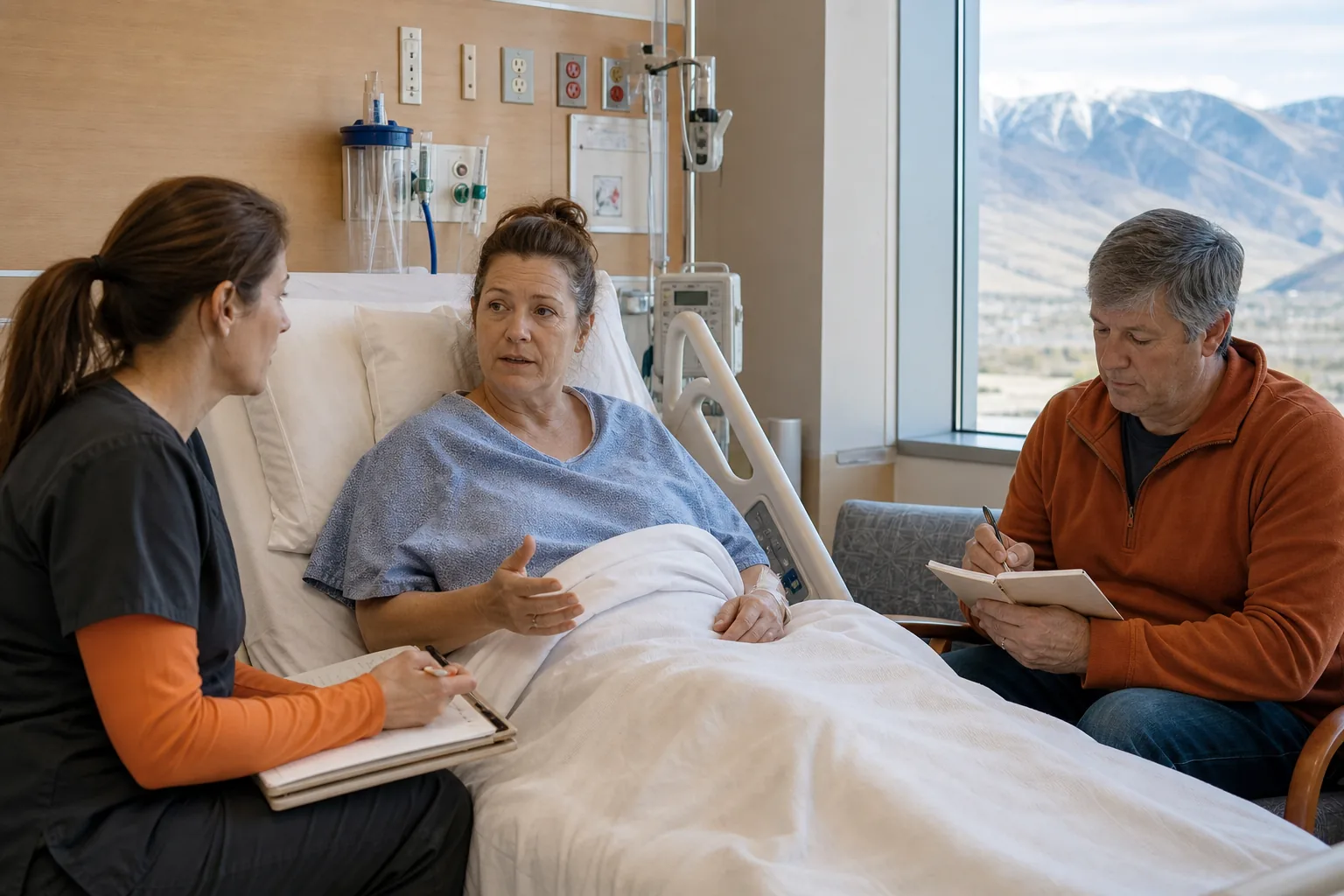 Patient documenting symptoms after surgery in a Utah hospital.