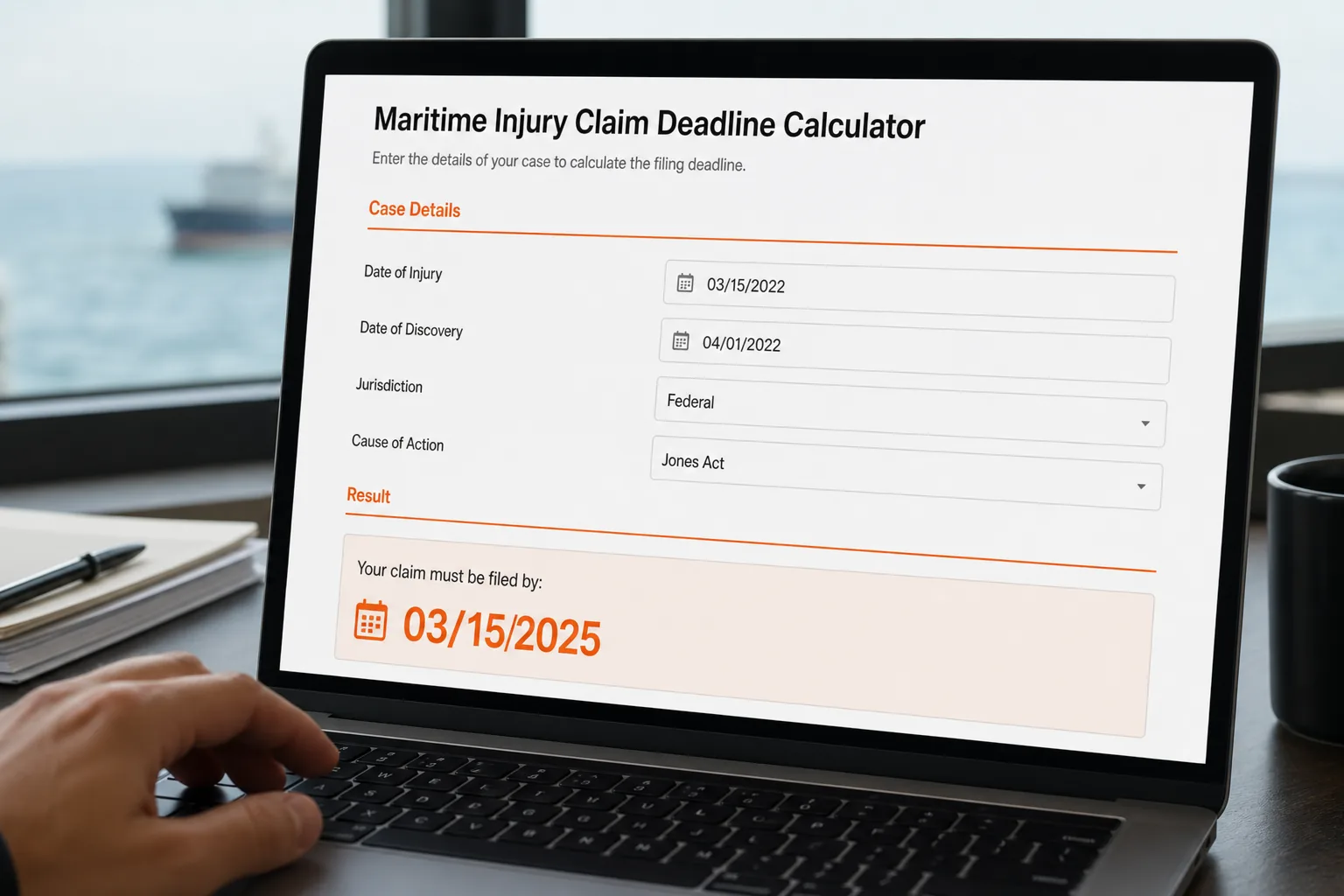 Maritime injury claim deadline calculator output