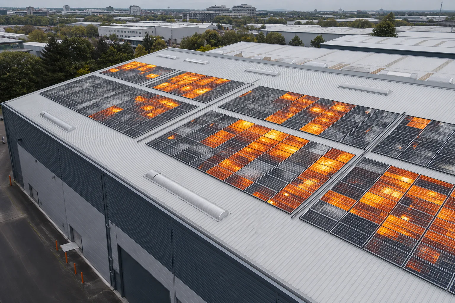 EL testing of solar panels on a commercial rooftop.
