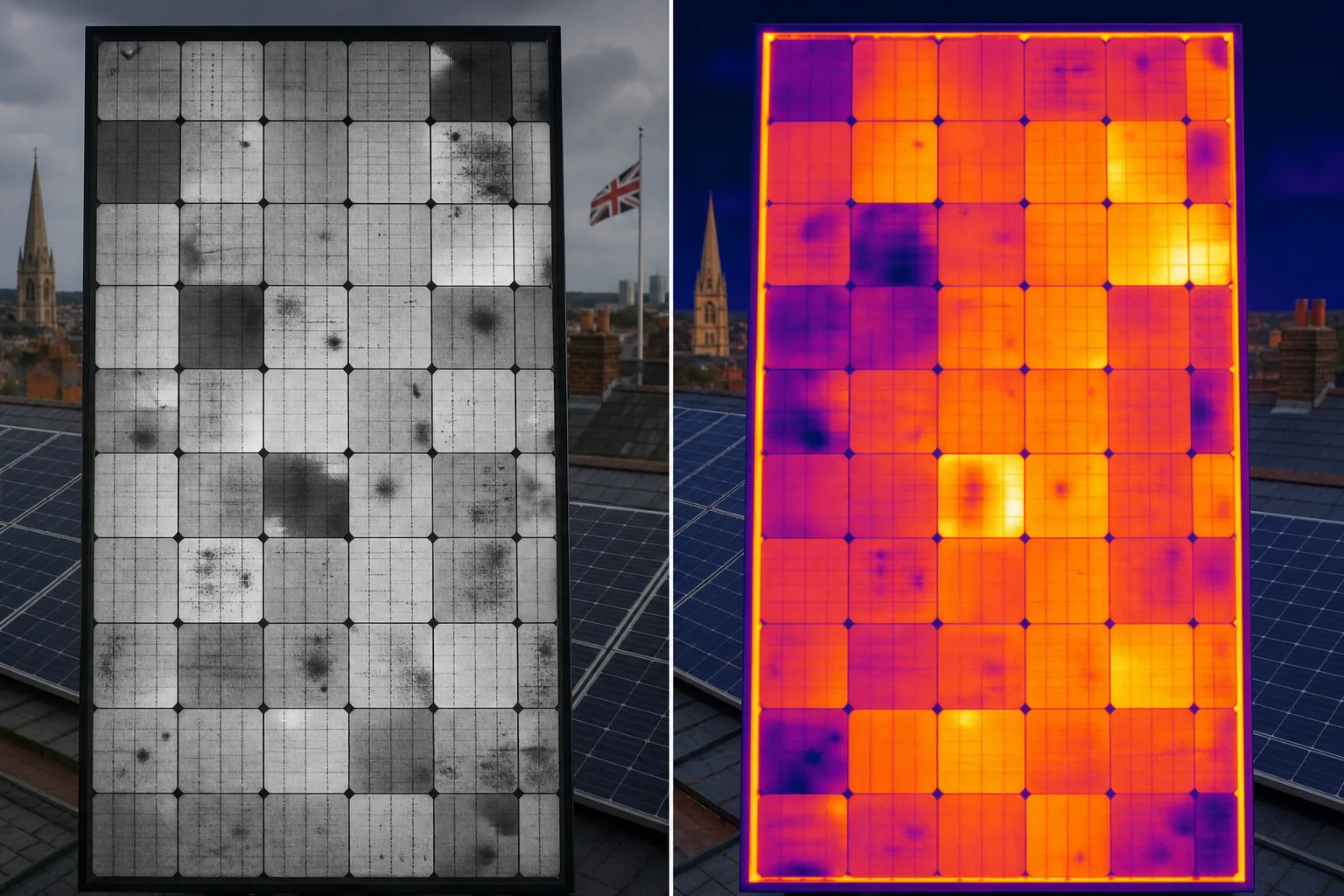 EL vs thermography comparison for solar panels.