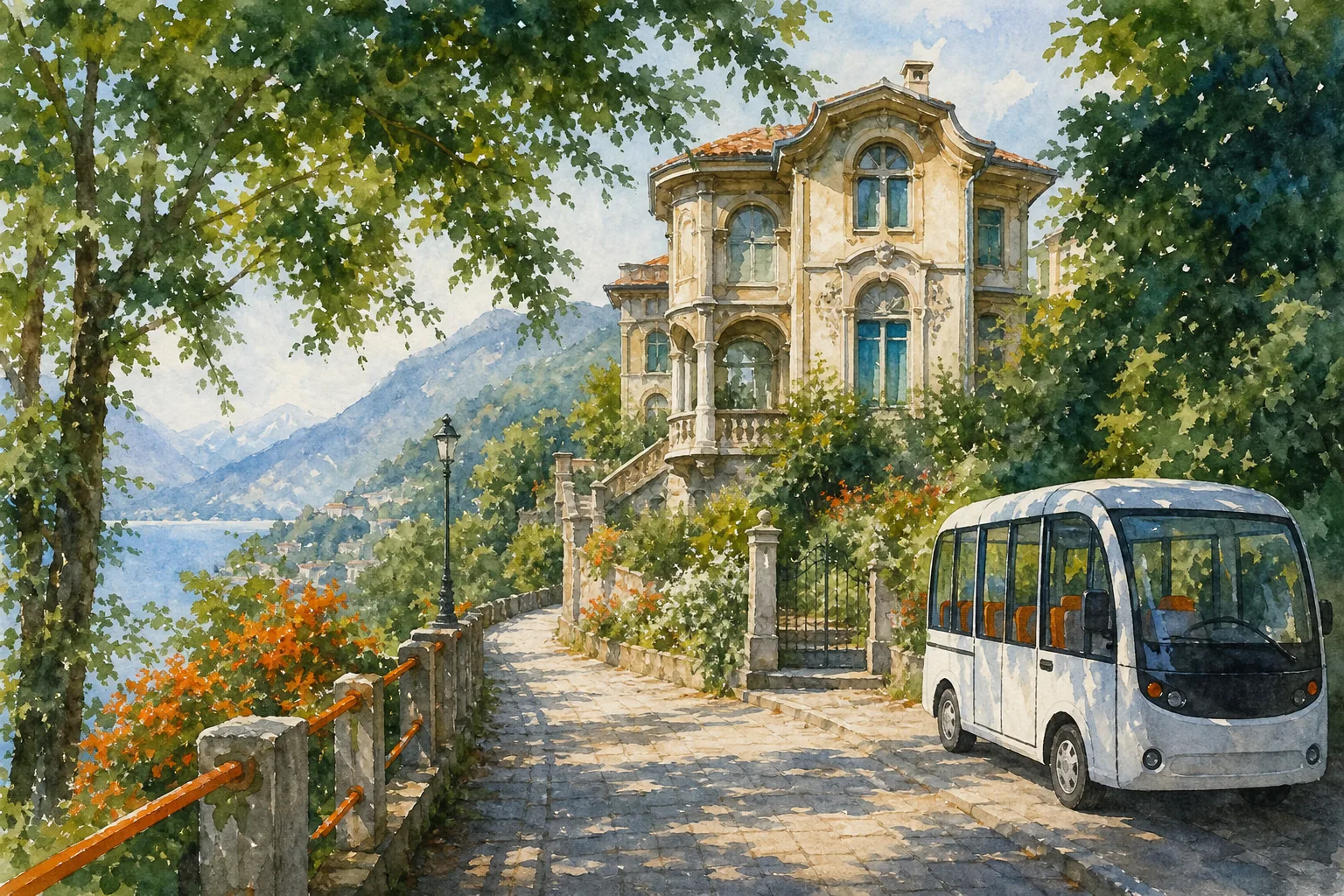Walking route from Brunate station to Villino Rubini.