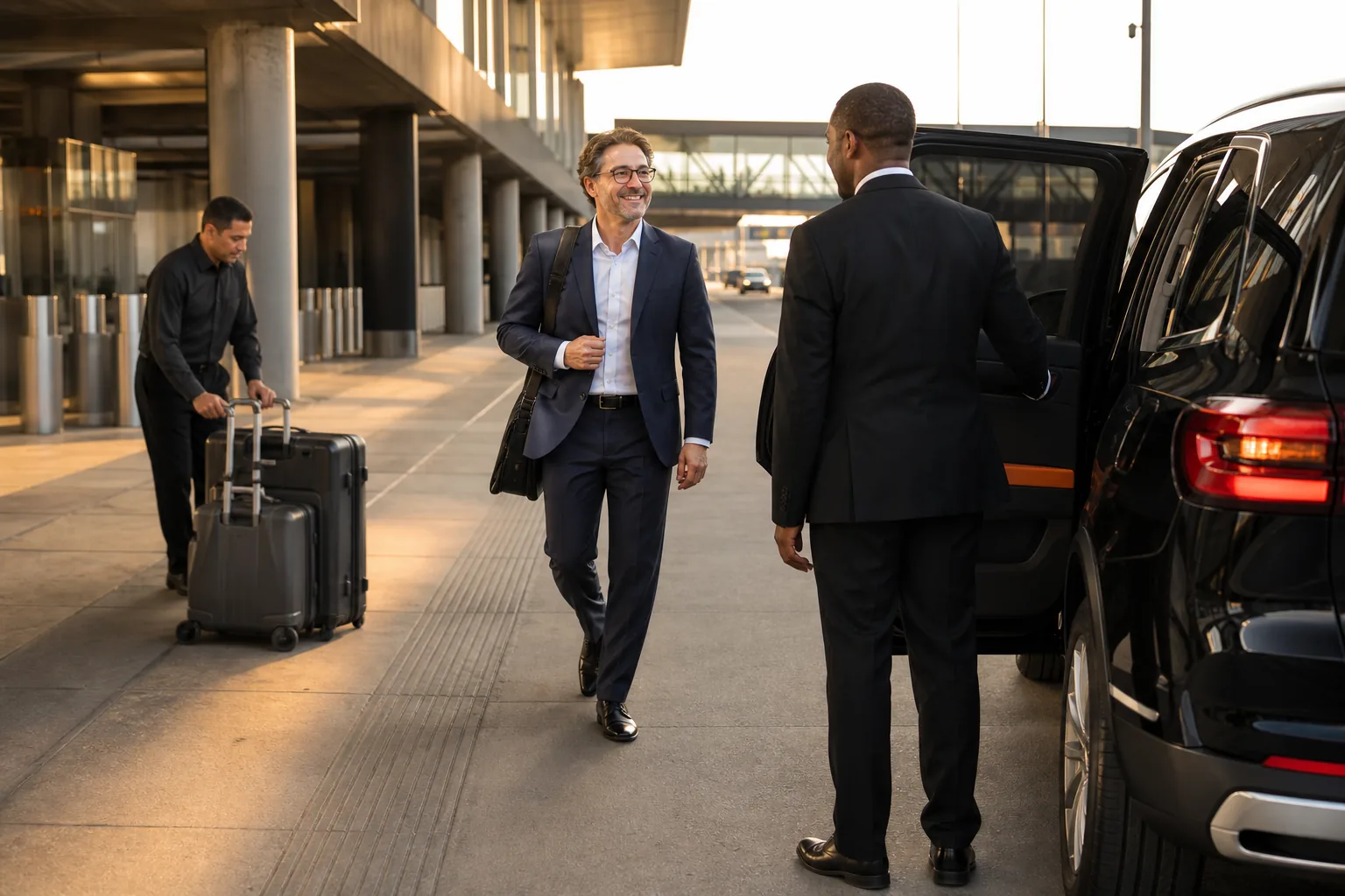 Chauffeur meet and greet for an executive airport transfer at a Minneapolis airport.