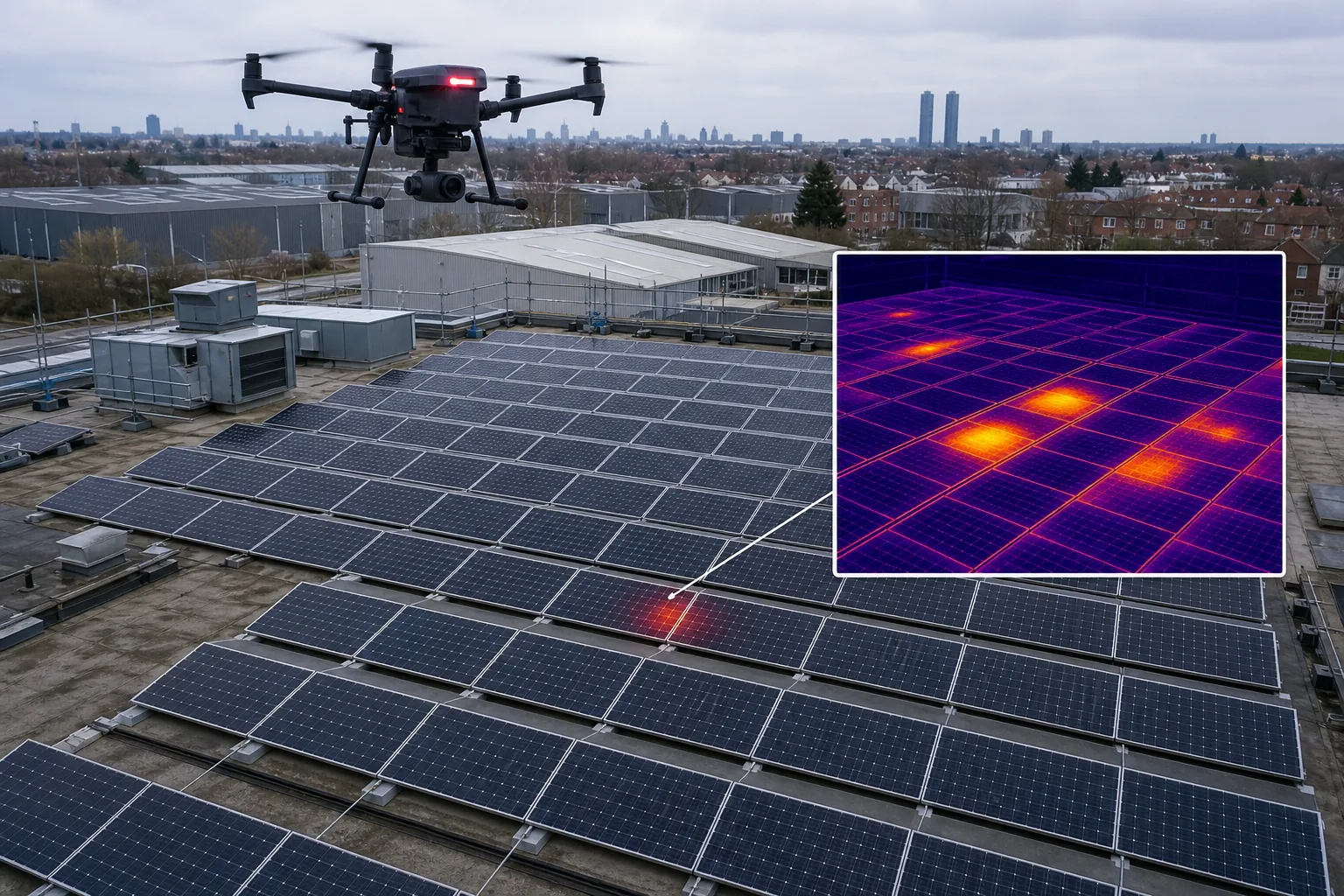 Drone thermal inspection of UK commercial solar panels