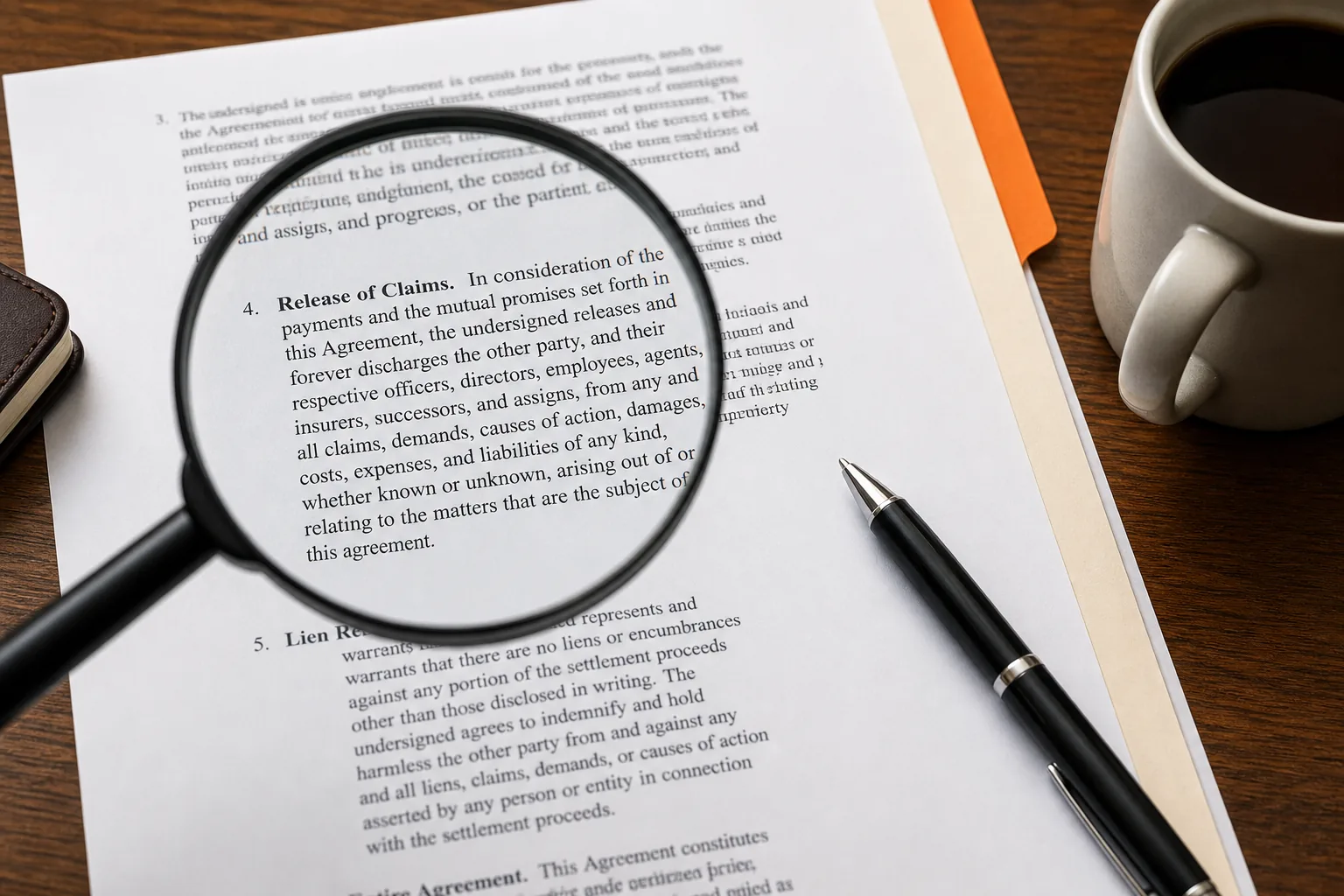 Reviewing settlement release and lien details
