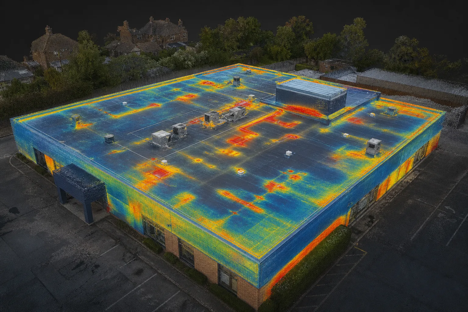 "drone‑generated 3D model with thermal diagnostics for a commercial roof"