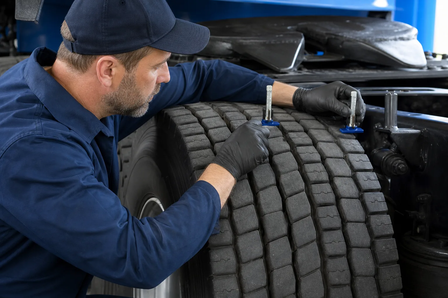 Commercial truck tire tread inspection