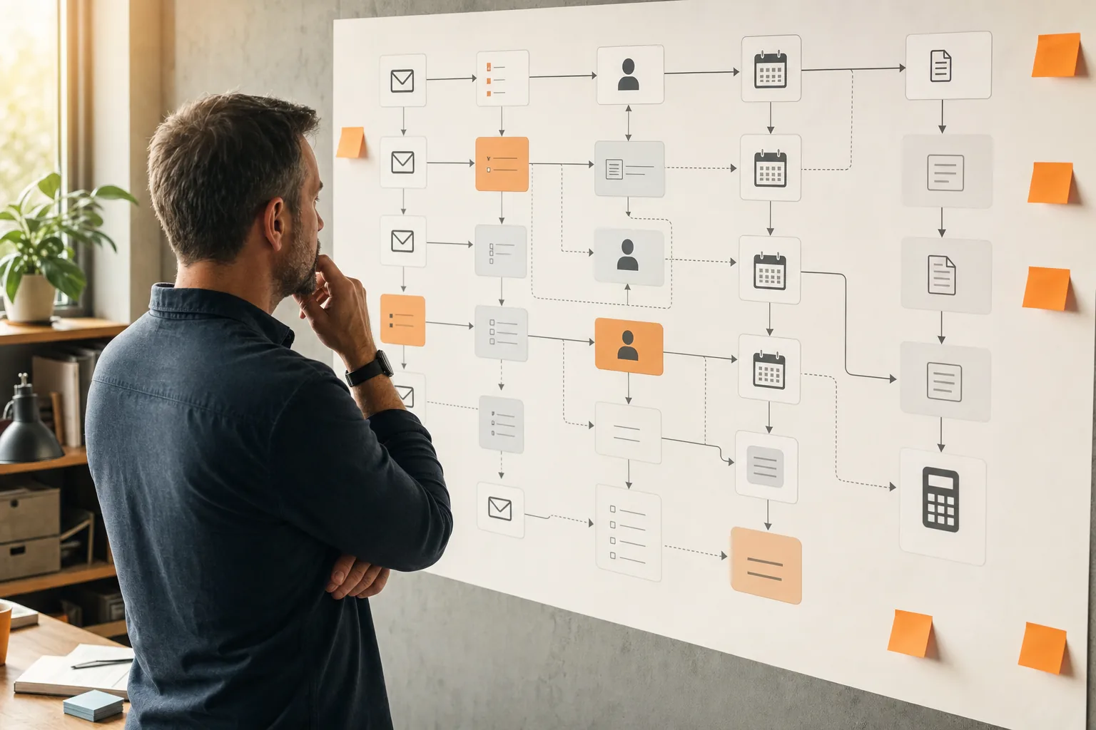 AI business process automation workflow map with human handoffs