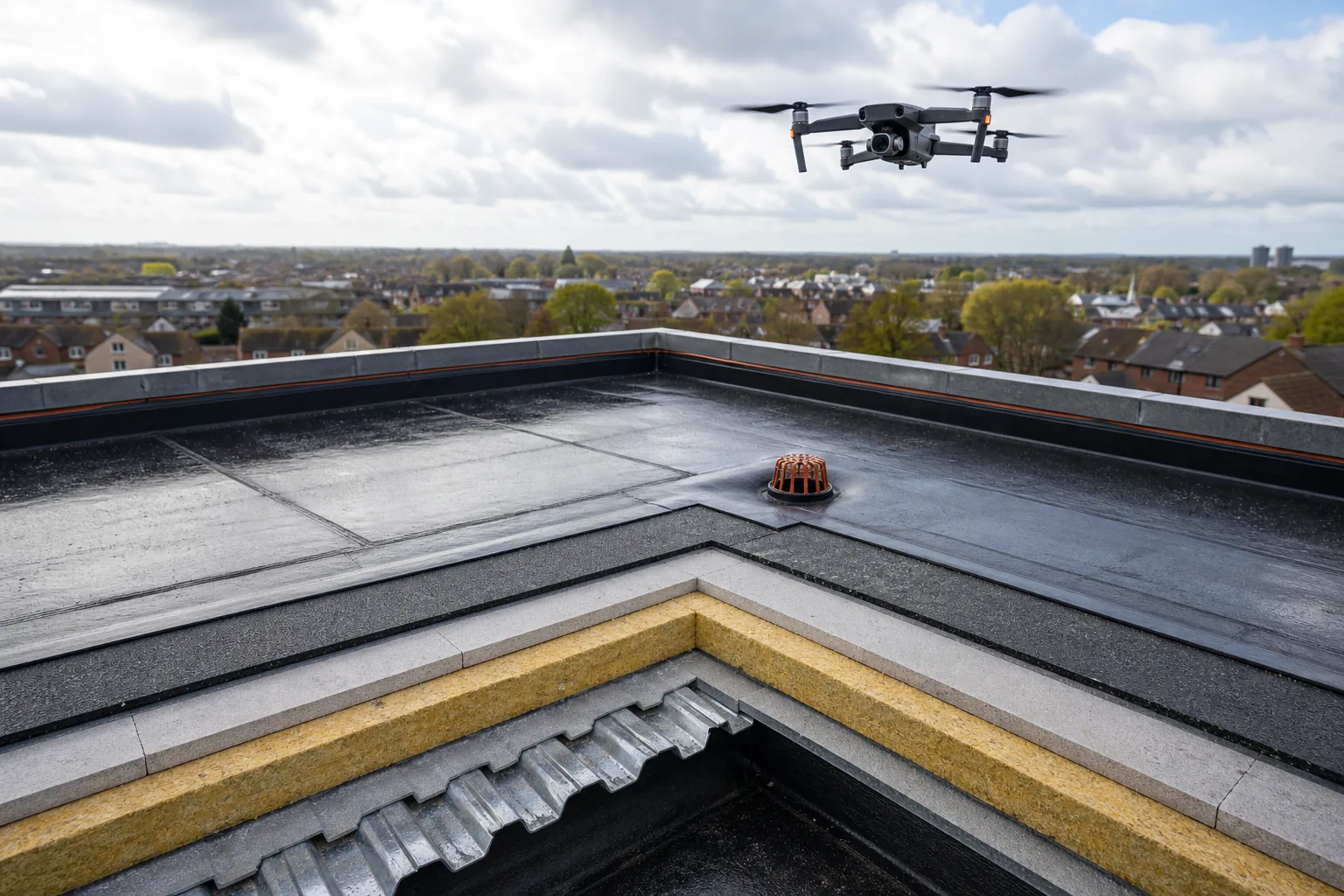 Commercial roof inspection layers and drone survey