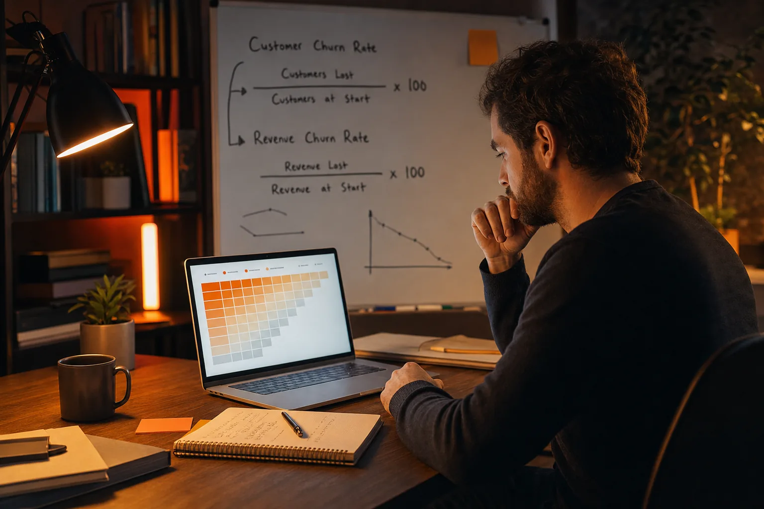 SaaS founder calculating customer and revenue churn rates