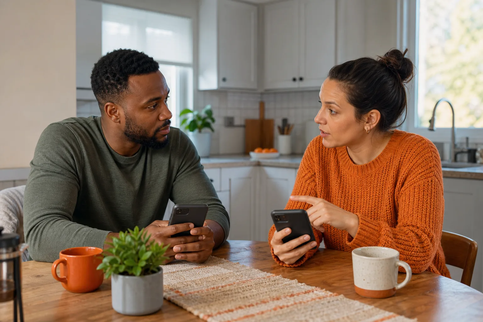 Co‑parents using a neutral communication channel to discuss logistics.