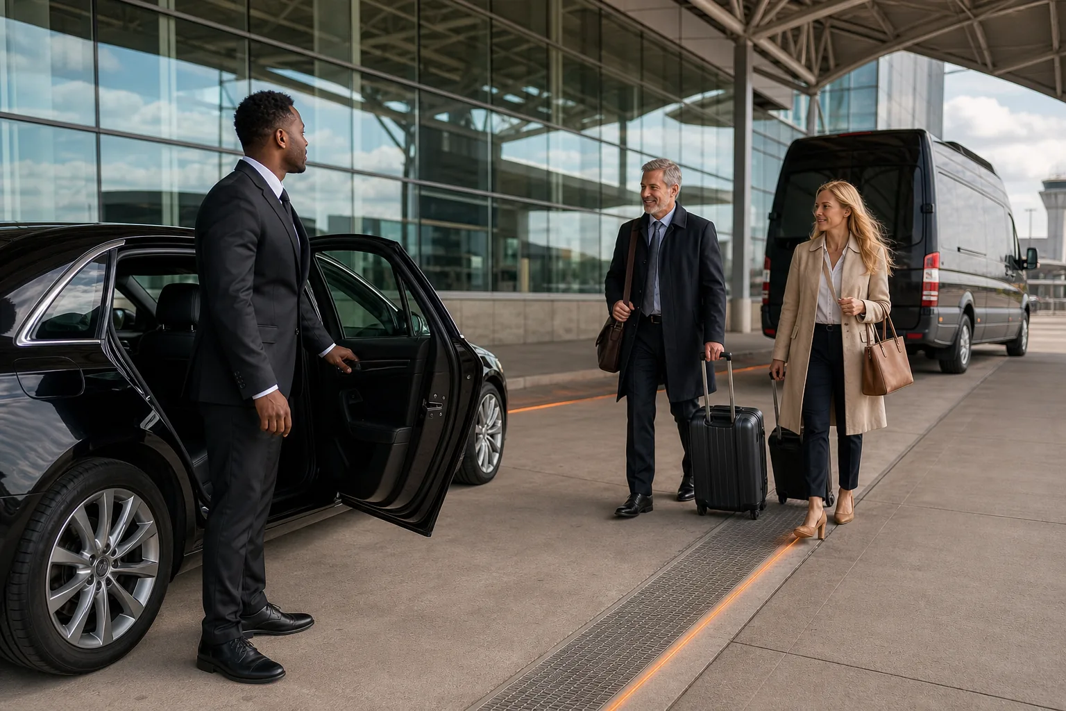 Chauffeured sedan and Sprinter van for Minneapolis corporate airport transfers.