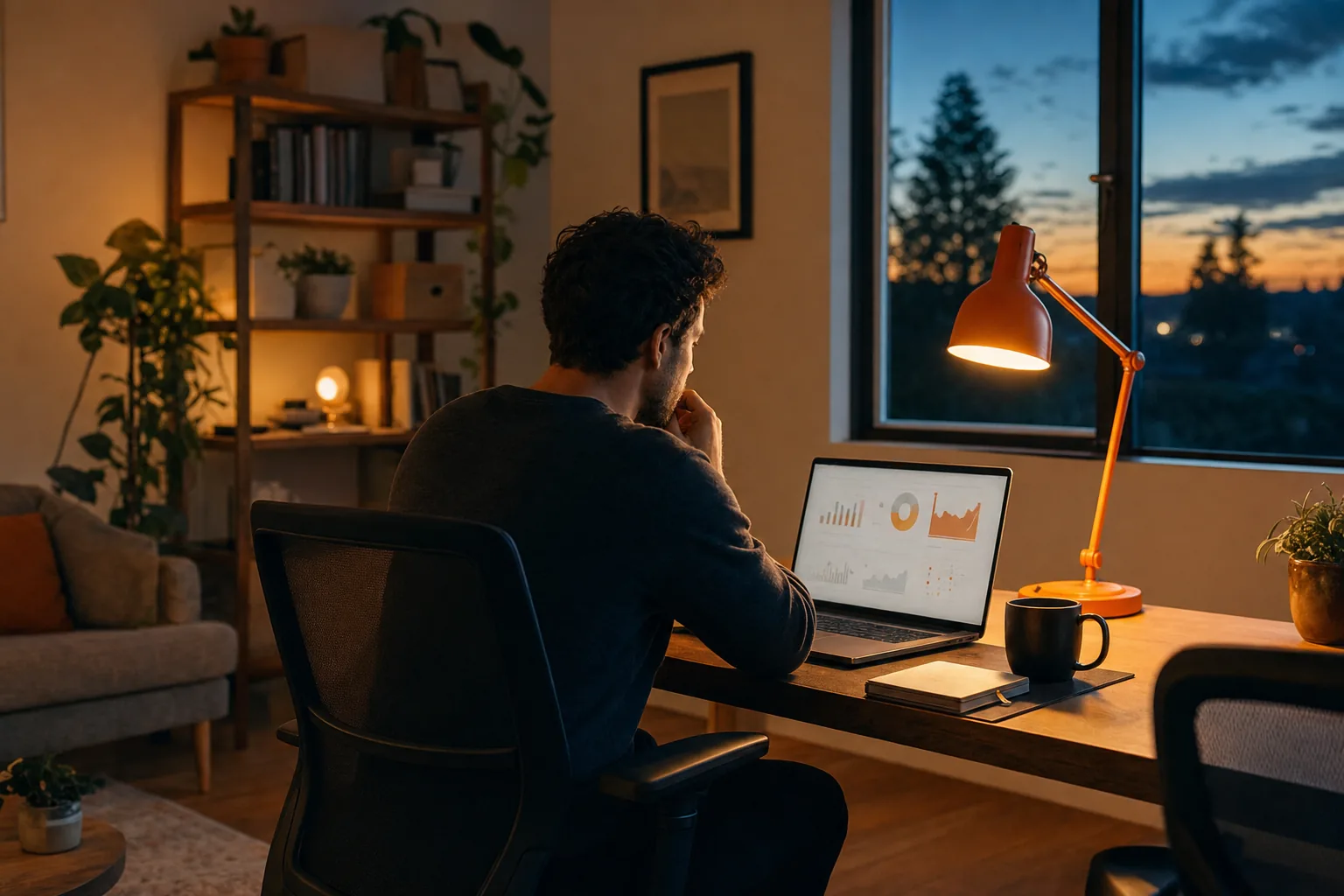 Solo SaaS founder working alone in a United States home office.