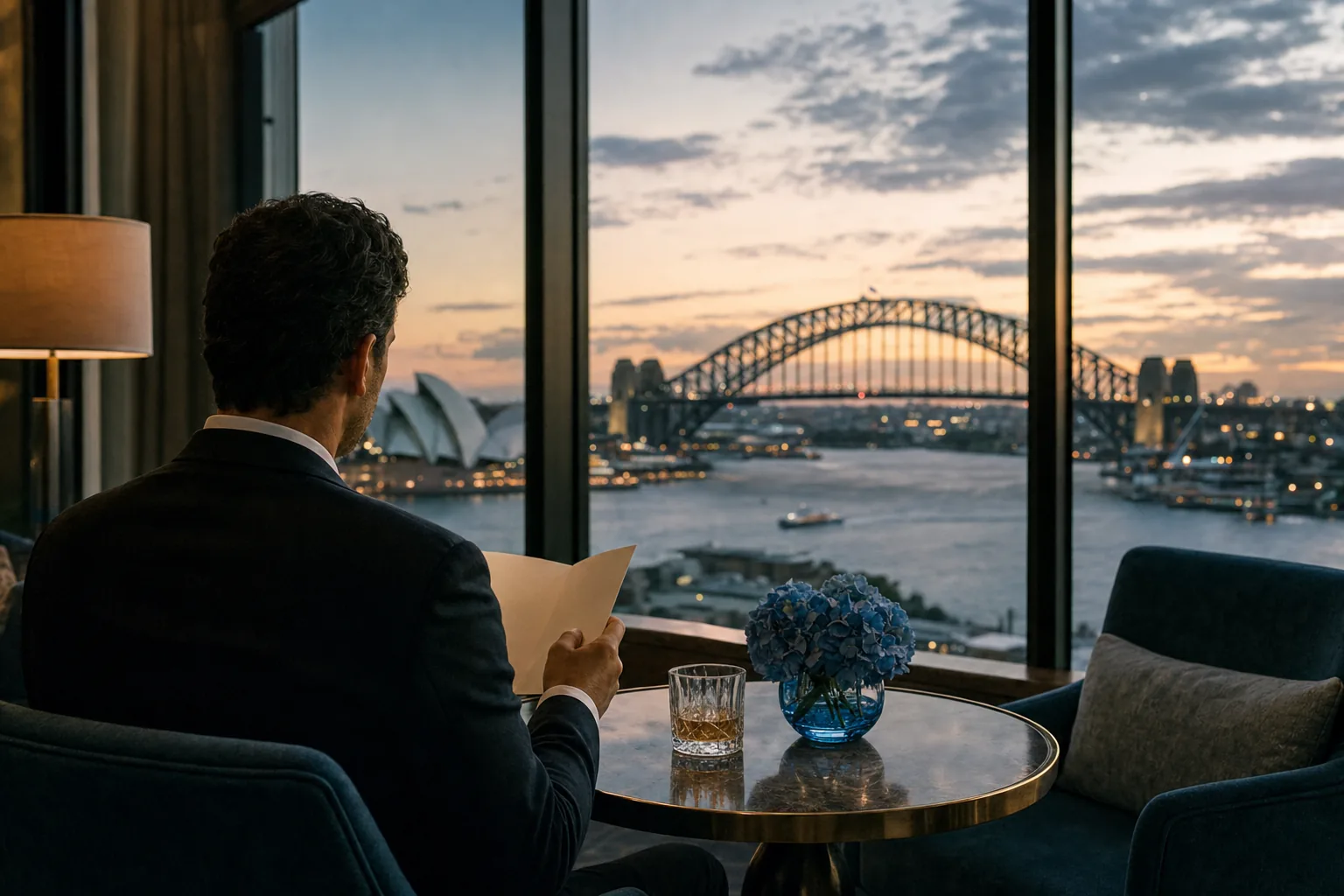 Sydney Harbour hotel setting for checking luxury escort rates and booking details.